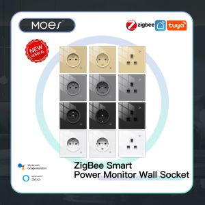 Control ZigBee Smart Wall Socket Glass Panel Outlet Power Monitor tuya Wireless Control Mesh with Timer Alexa Google Home voice UK EU FR