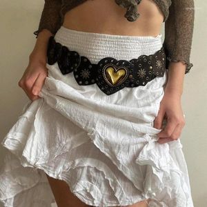 Belts Rockmore Boho Vintage Pu Leather Wide Belt Heart Buckle Y2K Street Punk for Women Pants Fashion Accessories Midjeband