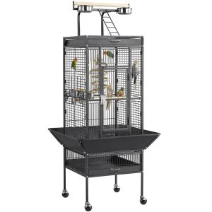 Nests 61.5inch Rolling Metal Bird Cage, Black