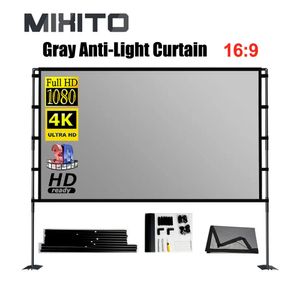 MIXITO Outdoor Anti-light 16:9 Ratio Portable Foldable Dual Bracket Style Projector Screen 84-120 "Home 3D HD Projection Curtain