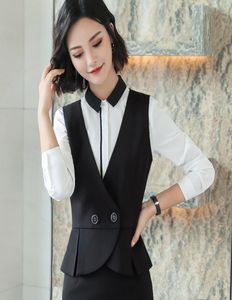 Nytt plus storlek 5xl Elegant Formal Women039s Work Vest Black Vneck Slim Female Double Breasted Vest Office Waistcoat for Women 67703942