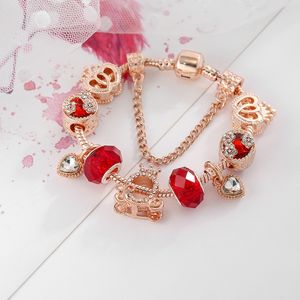 Valentines Day Luxury Style Bracelet Womens DIY Red Crystal Glass Bead Chain Bracelet Spring Love Gifts Bracelet High Quality Girl Jewelry Wholesale