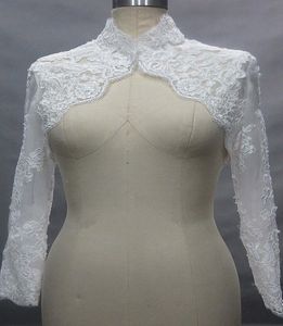 Solovedress New High Neck Lace Wedding Jacket Long Sleeves Women Custom made Appliques Lace Cape Bridal Warps9794699