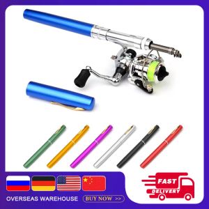 Combo Mini Pen Zusammenklappbare Angelrute Reel Combo Outdoor Angeln 1M/1,4 M/1,6 M Teleskop Angelrute 4,3:1 Übersetzungsverhältnis Spinnrolle