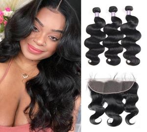 Ishow Brasiliano Body Wave 34 PC con pizzo frontale peruviano sciolto profondo crespo capelli umani ricci con chiusura acqua dritta28707499