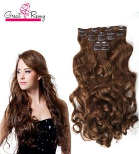 Greatremy 20quot Body Wave Full Head Clip In Hair Extensions Hairpiece Synthetic Hair Weft Colors 1b46101627303399J604954032