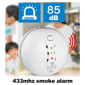 Acj 433mhz detector de fumaça sem fio alto decibel sensor fogo para wifi gsm escritório sistema alarme segurança em casa 240219