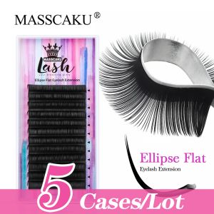 Eyelashes MASSCAKU Korea PBT 5cases/lot Ellipse Flat Eyelash C D Curl Split Tips Flat Eyelash Extension Individual Eyelashes Extension