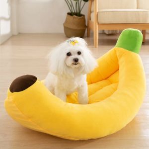 Tapetes engraçado forma de banana pet cão gato cama casa pelúcia almofada macia quente durável portátil pet cesta canil gatos acessórios