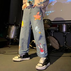 Männer Jeans Männer Und Frauen Harajuku Cartoon Gedruckt Koreanischen Stil Hip-hop Neun-punkt Lose Beiläufige Mode Denim harem Hosen Streetwear