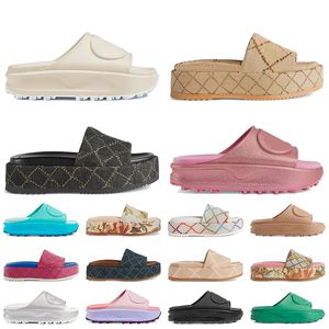 Luxury Platform Slide Sandaler Famous Designer Women Cloud Cream White Black Pink Beige Canvas Plate-Forme Slippers Top Quality Loafers Beach Shoes Flat Sliders