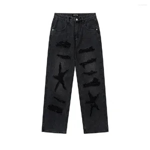 Kvinnors jeans rippade hål nödställda tvätt denim estetiska frayed damer rivna y2k byxor byxor streetwear goth grunge kläder