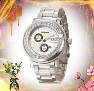 Busines Casual Women Men Big Dial Watch Auto Date Time Table Fabric Stainless Steel Band Quartz Clock Sky Diamonds Ring Business Cool Wristwatch montre de luxe gifts