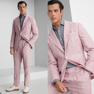 Smoking da sposa a righe rosa con risvolto con risvolto cerimonia formale abbigliamento da sposo festa di compleanno pantaloni abiti 2 pezzi costume homme mariage