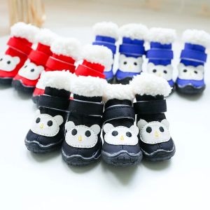 Shoes 4pcs/set Cute Mouse Dog Snow Booties Anti Slip Winter Warm Pet Shows For Small Bulldogs Pugs Cat Accessories Footwear Supplies