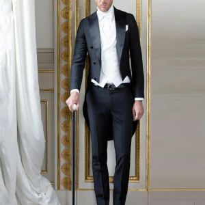 COSTRO COSTUTTO HAME HOMME MARIAGE Italiano Black Tailoat Jacket Long Morning Party Men Abito pantaloni Terno Masculino Groom Tuxedos 3 pezzi