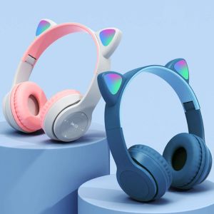 Cuffia/auricolare LED lampeggiante Orecchie di gatto carino Cuffie Bluetooth Auricolare wireless con microfono TF FM Ragazza per bambini Musica stereo Auricolari Gattino Auricolari Regalo