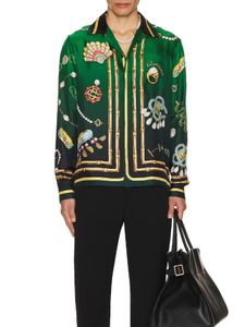 Casablanca 24ss Designer Camicie verdi Camicia a maniche lunghe da tennis Club Uomo La Boite A Camicia Hawaii con bottoni in seta Bijoux
