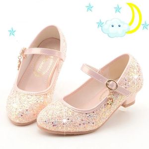 Herbst High Heels für Mädchen Prinzessin Bling Glitter Leder Schuhe Kinder Mode Pailletten Kinder Party Hochzeit Rutschfeste Mary Janes 240226