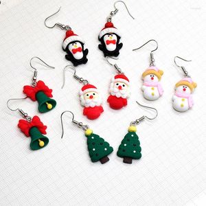 Dangle Earrings Cute Santa Claus Snowman Penguin Drop Earring For Women Kid Gift Resin Cartoon Christmas Tree Bell Pendant Party Jewelry