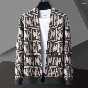 Suéter masculino primavera e outono contraste de malha cardigan moda marca coreano lazer requintado jacquard xale suéter de alta qualidade