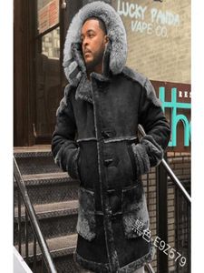 Men039s Kurtki Faux Fur Płaszcz męski Męsak plus kurtka zimowa z kapturem z kapturem pojedyncze kieszenie zamek błyskawiczny długie mężczyźni zamszowe.