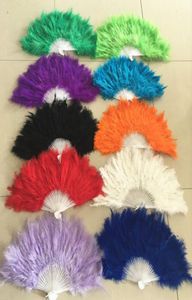 100pcs lot wedding colors feather folding hand fans dance fan whole3992209