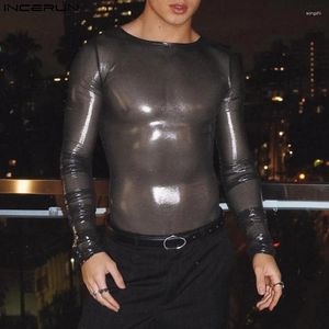 Männer T-shirts INCERUN Männer Hemd Mesh Transparent Sexy Dünne Oansatz Langarm Kleidung Streetwear 2024 Mode Casual Camisetas S-5XL