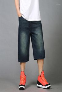 MENS SUMMER HIP HOP BAGGY Jeans Shorts Män Löst Fit raka denimshorts 34 Svartblå korta byxor Män plus storlek 44 4615486053