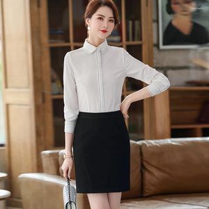 Women's Blouses 2024 Women Shirts Office Ladies 2 Piece Skirt And Tops Sets Work Wear OL Styles White