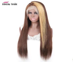 Ishow 28 30 inch 150 180 250 High Cendens 44 Human Hair Bowss Closure Lace Straight for Women Honey Blonde 427740520