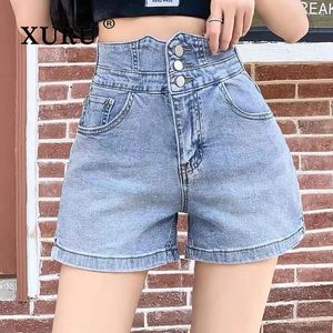 Women's Jeans XURU High Waist Denim Shorts Summer Thin Style Slim Large A-line Light Blue Ultra Short Wide Leg Pants