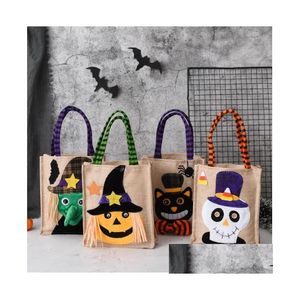 Other Event & Party Supplies Halloween Gift Jute Burlap Tote Bag Black Hat Pumpkin Witch Horror Ghost Festival Party Candy Bags For Tr Dhwtx