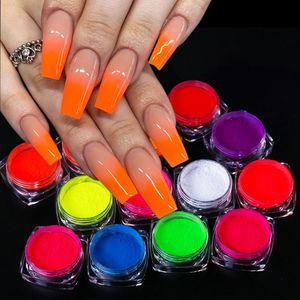 12 pezzi set di pigmenti per unghie al neon glitter fluorescenti decorazione estiva blu sfumatura rosa polvere strofinare polvere manicure fiocchi NTYE0112 240229