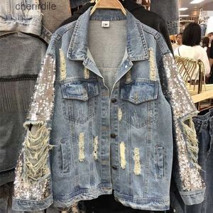 Frauen Jacken Streetwear Frau Mantel Denim Europäischen Stil Pailletten Weibliche Frühling Herbst Jeans Kleidung Bling 220815 240301