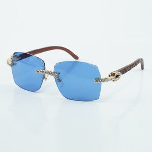 Modische, klassische XL-Sonnenbrille mit Diamantschliff 3524018 mit Bügel aus Tigerholz. Brille im Direktverkauf, Größe 18–135 mm