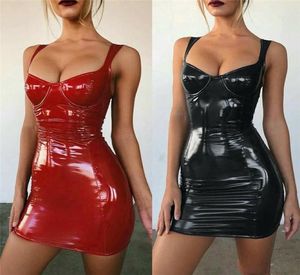 Lässige Kleider Mode Slim Solid Frauen Sexy Dirndl Latex Kunstleder Bodycon Party Cocktail Minikleid Sommerkleidung5324593