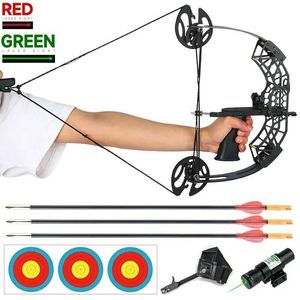 Bow Arrow 60lb Mini Compound Bow Ta ner remskivpilar som skjuter rostfritt stål remskiva med båge Sport utomhusjakt bågskytte YQ240301