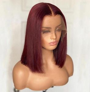 PrePulled Glue 1 50 Density Burgundy 14quot Short Bob Synthetic Lace Front Wig for Women with Baby Hair Silky Straight Hea9957799