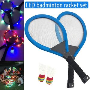 Badminton raket setleri aile eğlencesi açık gece ışık eğitimi led spor 240223