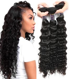 ISWHOW Human Brasilian Virgin Hair Weave Deep Wave 3 Bunds Remy Hair Extensions for Women Girls All Ages Natural Color5858551