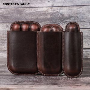 Accessories CONTACT'S FAMILY Leather Cigar Case Multiple Cigars Sets Storage Portable Cigar Box Humidor Box for Travel Gift for Man Father