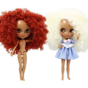 Buzlu dbs blyth bebek 16 bjd eklem gövdesi beyaz cilt mat yüz koyu ten parlak yüz kıvırcık saç afro saç oyuncak 30cm 240229