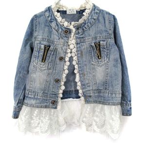 Baby Girls Denim Judts Kids Long Sleeves Cowboy Coat with Lace Top Fashion Children Jean Outwear Outfits8138901