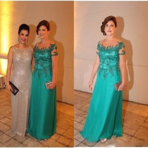 Teal Green Mother of the Bride Dresses for Weddings Lace Crystal Pleat Plus Size Mother off The Groom wedding guest Evening Gowns 307Y