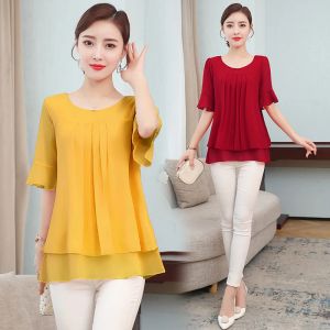 Blouse 2020 Summer obesity Midlength Chiffon Blouse Plus Size 5XL Women Short sleeve Beautiful Selfcultivati Shirt blouse NS4600