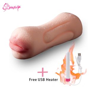 YAFEI USB-Heizvibratoren Masturbator Cup Realistischer Mund Oral Vagina Pussy Arsch Zunge Vibrierendes Sexspielzeug für Männer C190105011373976