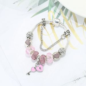 Moda sonho rosa pulseira feminina pêssego coração chave pingente pulseiras marca designer de luxo jóias série estilo quente novos presentes pulseira