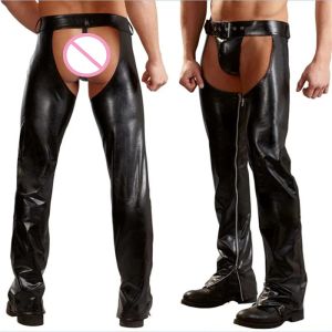 Pants Men Cowboy Chaps Pants with Thongs Leather Pants Sleeves Sexy Backless Chap for Men Moto Pants Cool Outfits Stripper Adult Wear