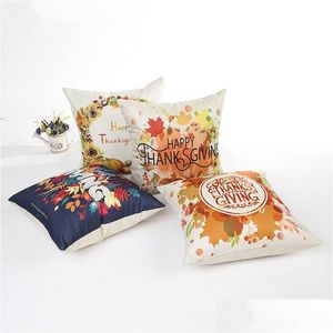 Cushion/Decorative Pillow Thanks Giving Style Cotton Linen Cushion Er Fruit Flower Printed Case For Sofa Car Home Decorative Drop De Dhjxl